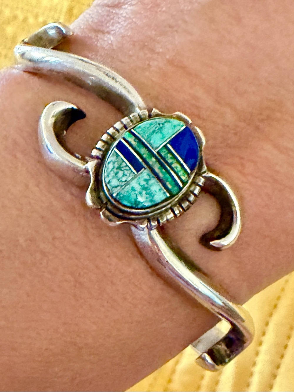 Vintage Navajo FL Begay Sterling Silver Sand Cast Multi Stone Inlay Cuff 28g